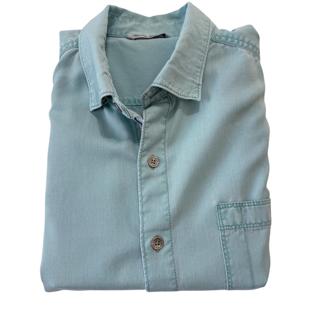 Tommy Bahama Mens Seafoam Green‎ Cotton Tencel Sleeve Shirt Large ST325813